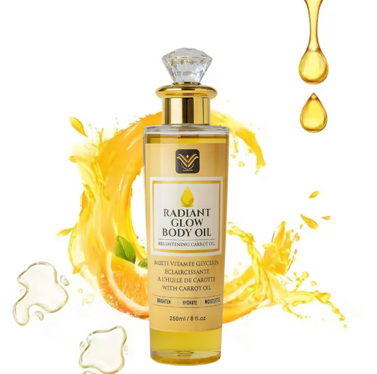 Radiant Glow Body Oil with Vitamin C & Carrot Oil – Brightening, Hydrating Multi-Vitamin Glow Oil for Even Tone & Radiance | 250ml / 8 fl oz
