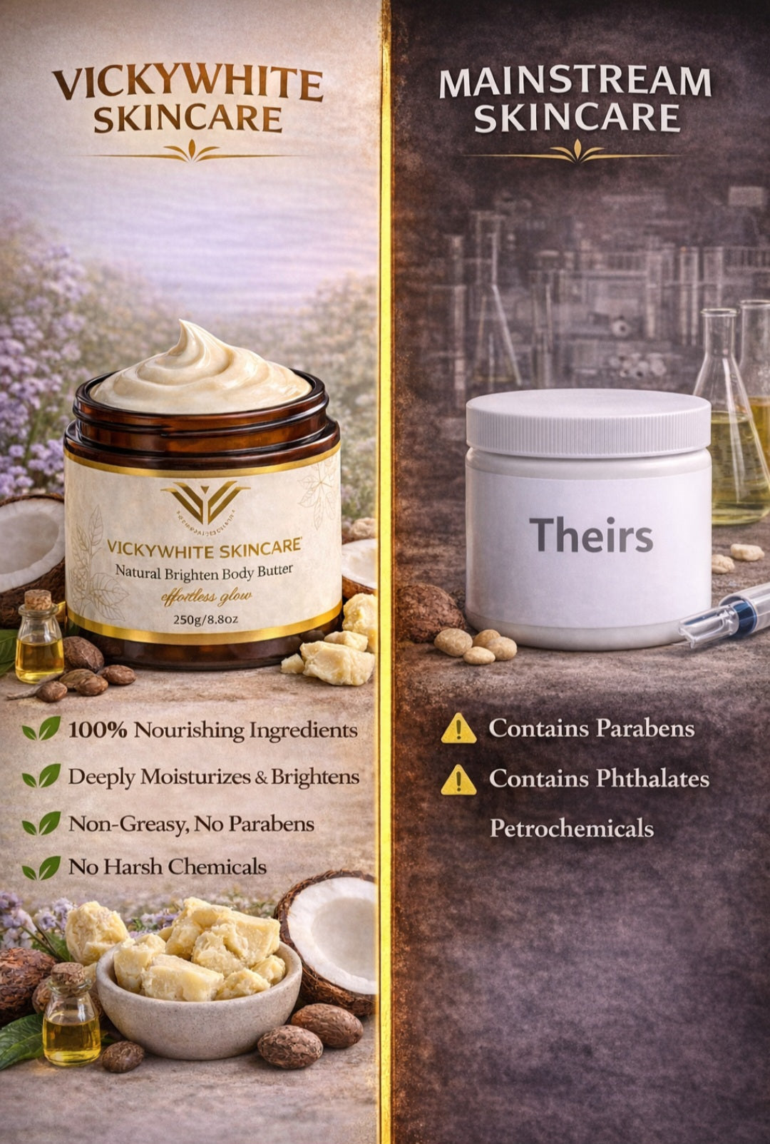 Natural Brightening Body Butter-Niacinamide, HyaluronicAcid, KojicAcid, Collagenpeptide(250g)