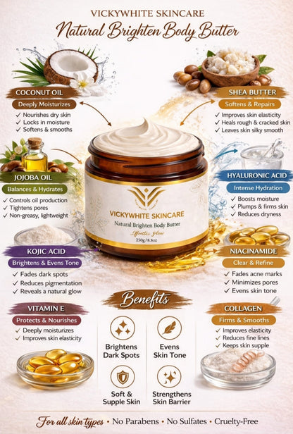 Natural Brightening  Body Butter-Niacinamide, HyaluronicAcid, KojicAcid,  Collagenpeptide(250g)