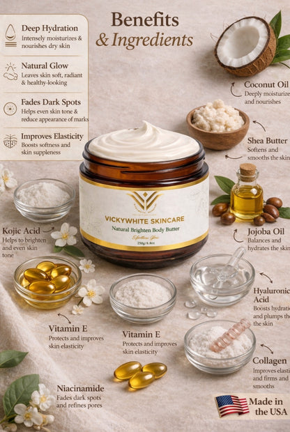 Natural Brightening  Body Butter-Niacinamide, HyaluronicAcid, KojicAcid,  Collagenpeptide(250g)