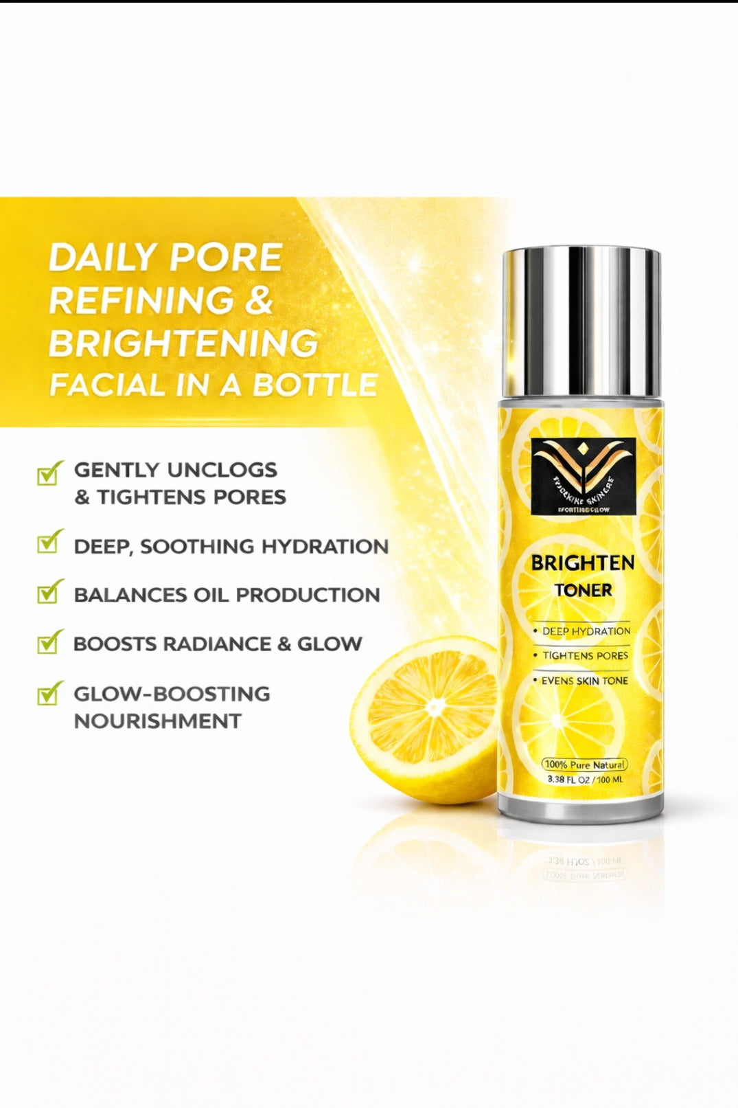Brightening Face Toner with Niacinamide – Hydrating Oil-Control Toner, Tightens Pores, Fades Dark Spots & Acne Scars, Evens Skin Tone – For Oily & Acne-Prone Skin, 100ml