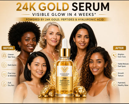 24K Gold Serum for Face-Hydrating & Brightening Serum with Niacinamide,Hyaluronic Acid & Vitamin E- Reduces Appearance of Fine Lines, Evens Skin Tone & Boosts Glow (30ml)