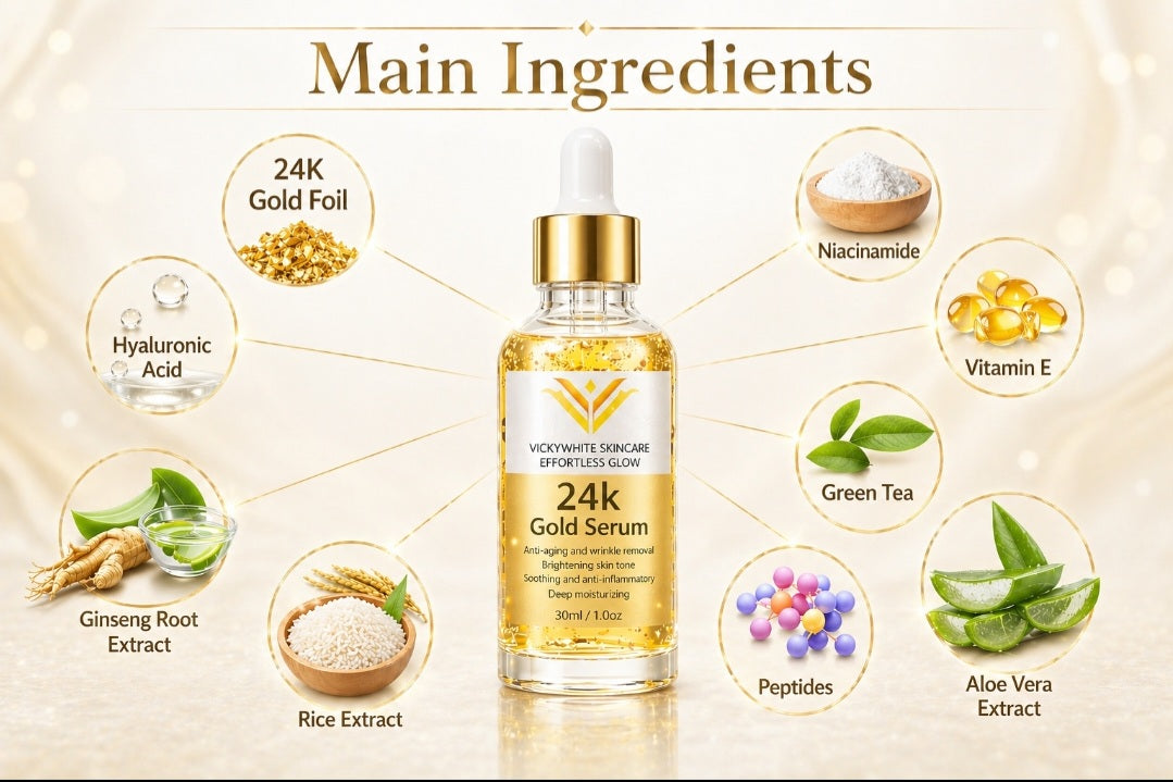 24K Gold Serum for Face-Hydrating & Brightening Serum with Niacinamide,Hyaluronic Acid & Vitamin E- Reduces Appearance of Fine Lines, Evens Skin Tone & Boosts Glow (30ml)