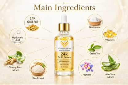 24K Gold Serum for Face-Hydrating & Brightening Serum with Niacinamide,Hyaluronic Acid & Vitamin E- Reduces Appearance of Fine Lines, Evens Skin Tone & Boosts Glow (30ml)