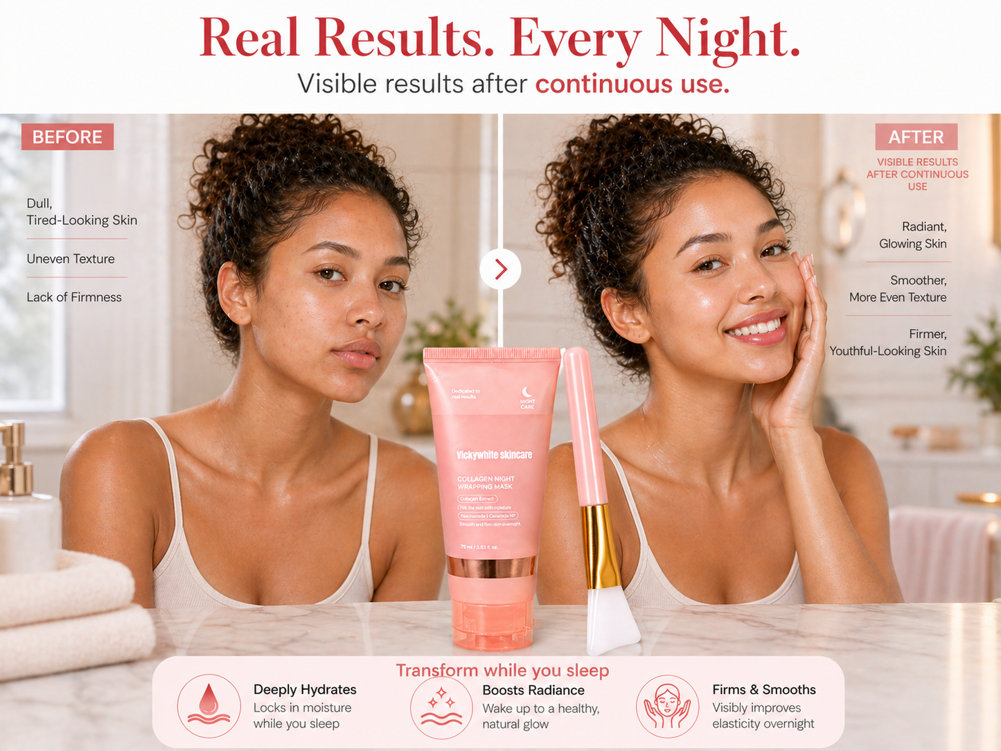 VickyWhite Skincare Collagen Night Wrapping Mask – Overnight Hydrating Face Mask with Niacinamide & Ceramide NP – Deep Moisture, Smooth & Firm Skin, Anti-Aging Night Care