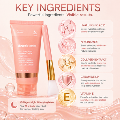 VickyWhite Skincare Collagen Night Wrapping Mask – Overnight Hydrating Face Mask with Niacinamide & Ceramide NP – Deep Moisture, Smooth & Firm Skin, Anti-Aging Night Care