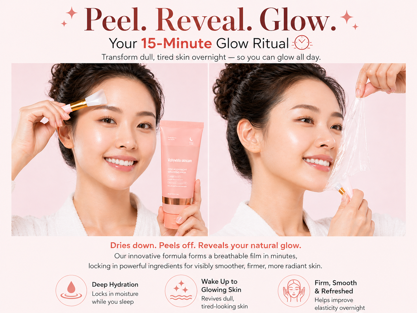 VickyWhite Skincare Collagen Night Wrapping Mask – Overnight Hydrating Face Mask with Niacinamide & Ceramide NP – Deep Moisture, Smooth & Firm Skin, Anti-Aging Night Care