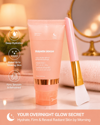 VickyWhite Skincare Collagen Night Wrapping Mask – Overnight Hydrating Face Mask with Niacinamide & Ceramide NP – Deep Moisture, Smooth & Firm Skin, Anti-Aging Night Care