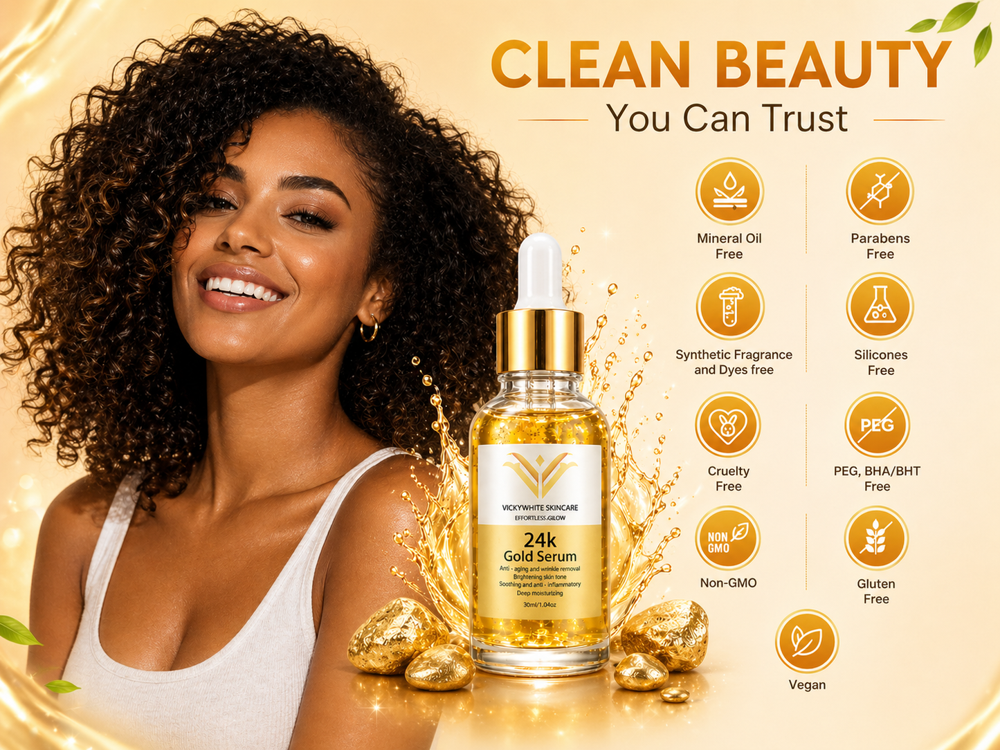 24K Gold Serum for Face-Hydrating & Brightening Serum with Niacinamide,Hyaluronic Acid & Vitamin E- Reduces Appearance of Fine Lines, Evens Skin Tone & Boosts Glow (30ml)