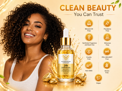 24K Gold Serum for Face-Hydrating & Brightening Serum with Niacinamide,Hyaluronic Acid & Vitamin E- Reduces Appearance of Fine Lines, Evens Skin Tone & Boosts Glow (30ml)