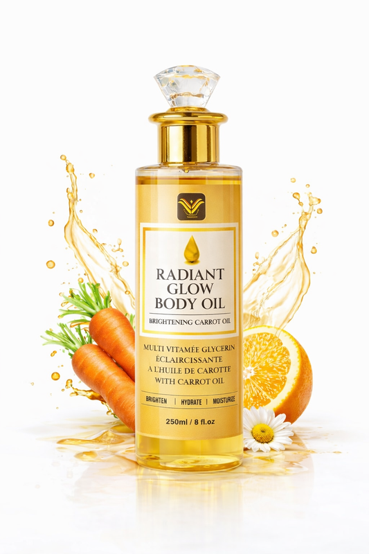 Radiant Glow Body Oil with Vitamin C & Carrot Oil – Brightening, Hydrating Multi-Vitamin Glow Oil for Even Tone & Radiance | 250ml / 8 fl oz