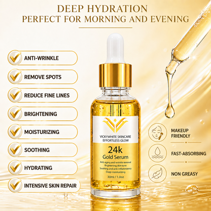 24K Gold Serum for Face-Hydrating & Brightening Serum with Niacinamide,Hyaluronic Acid & Vitamin E- Reduces Appearance of Fine Lines, Evens Skin Tone & Boosts Glow (30ml)