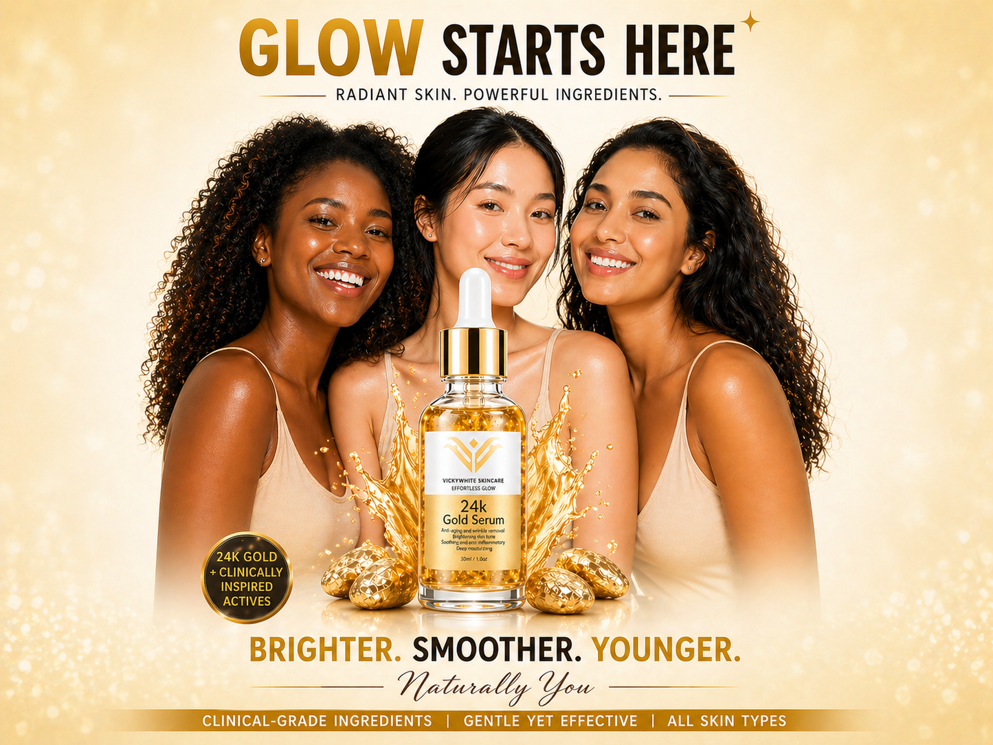 24K Gold Serum for Face-Hydrating & Brightening Serum with Niacinamide,Hyaluronic Acid & Vitamin E- Reduces Appearance of Fine Lines, Evens Skin Tone & Boosts Glow (30ml)