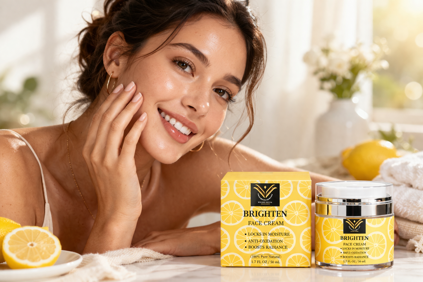 Vitamin C Face Cream with Niacinamide & Kojic Acid – Brightening Moisturizer for Dark Spots, Uneven Skin Tone & Fine Lines | Hydrating Anti-Aging Cream for Radiant Glow | VickyWhiteSkincare
