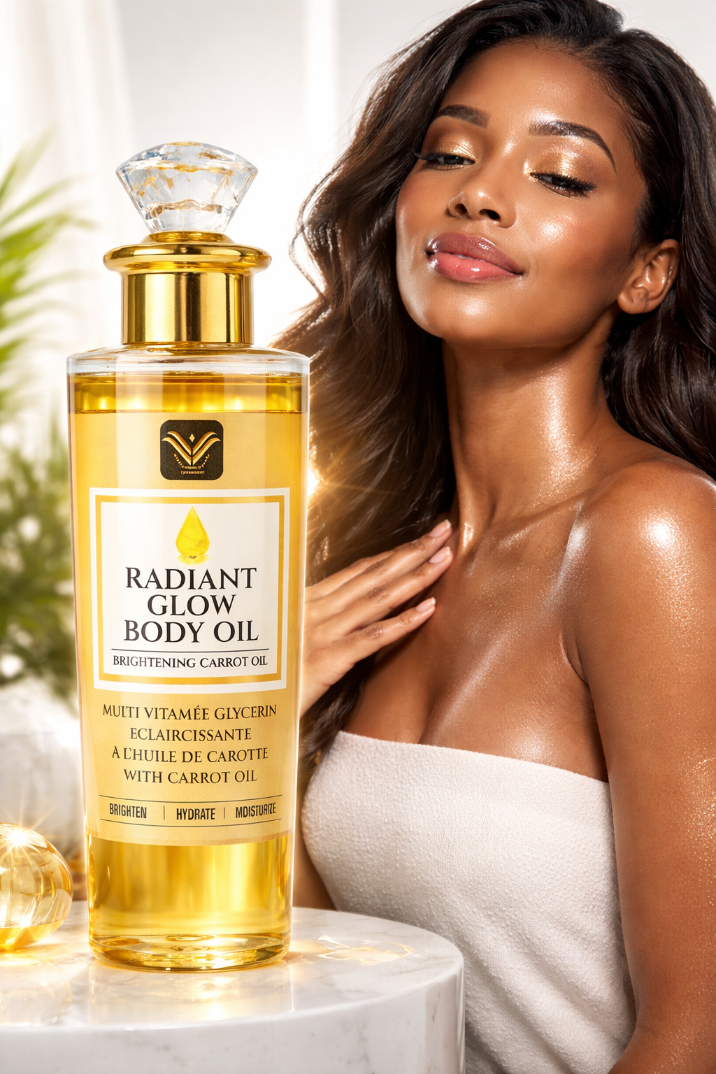 Radiant Glow Body Oil with Vitamin C & Carrot Oil – Brightening, Hydrating Multi-Vitamin Glow Oil for Even Tone & Radiance | 250ml / 8 fl oz