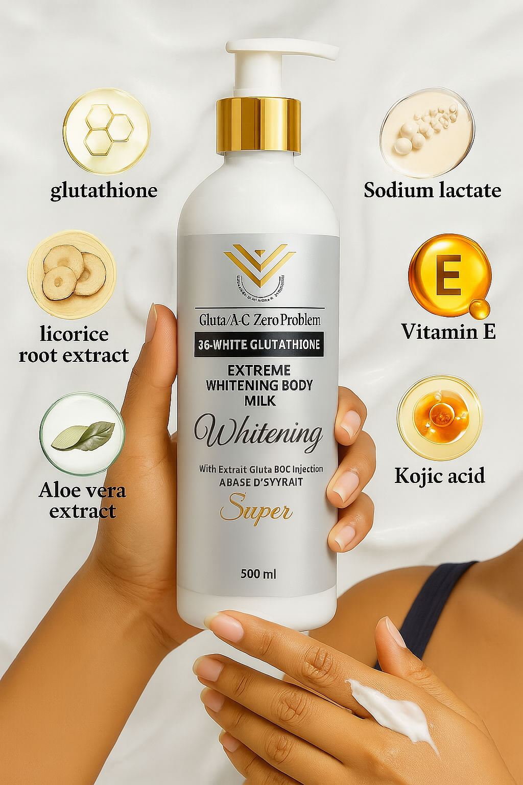 Skin whitening glutathione body milk for hydration
